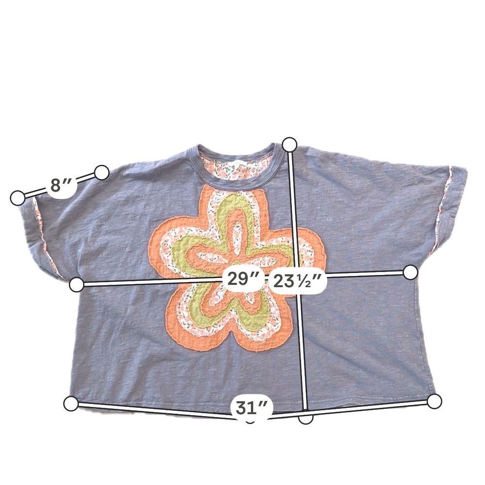 Easel Slate Mineral Wash Flower Patch Oversized Slub Cotton Crop Top Boho M - Picture 8 of 8